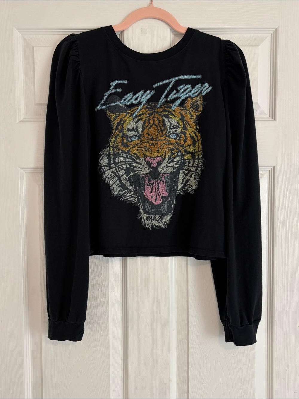 Recycled Karma Easy Tiger Puff Sleeve Long Sleeve Cropped Tee 100% Cotton